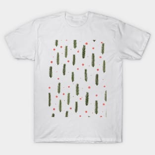 Christmas branches and dots - sap green and coral T-Shirt